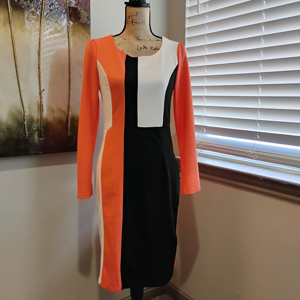 Chic Colorblock Long Sleeve Dress